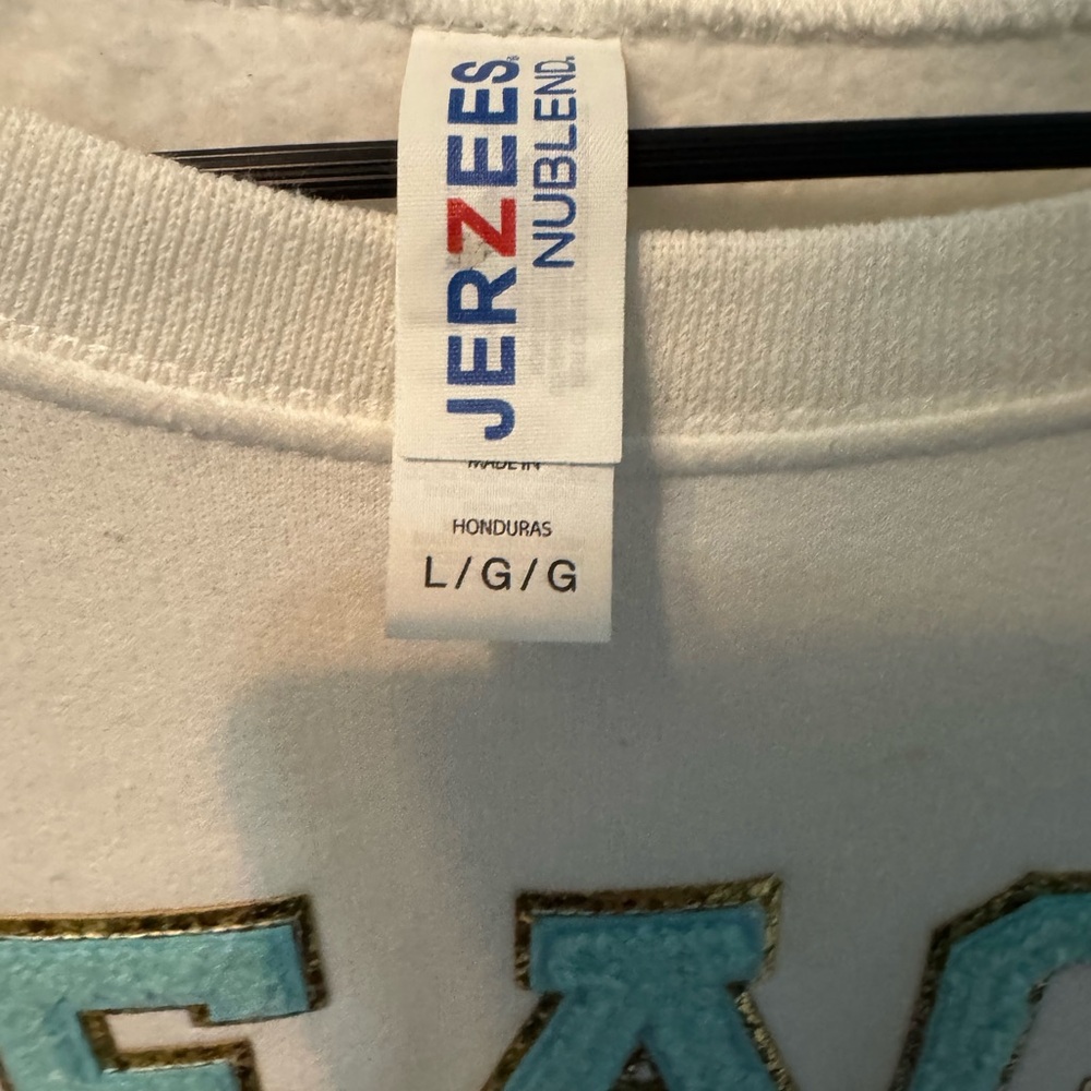Jerzees White Sweatshirt with Blue Text - Picture 4 of 6
